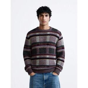 Men's 100% wool Vintage Grandpa Sweater Brown Gray Geometric Abstract